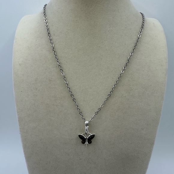 Elegant & Simple Cherry Amber Silver Butterfly Pendant on Stainless Steel Chain - Picture 9 of 9